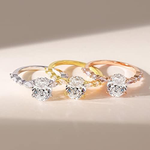 EAMTI 925 Sterling Silver Ring Oval Cut Cubic Zirconia Engagement Rings Solitaire Halo Promise Ring For Women Size 3-13