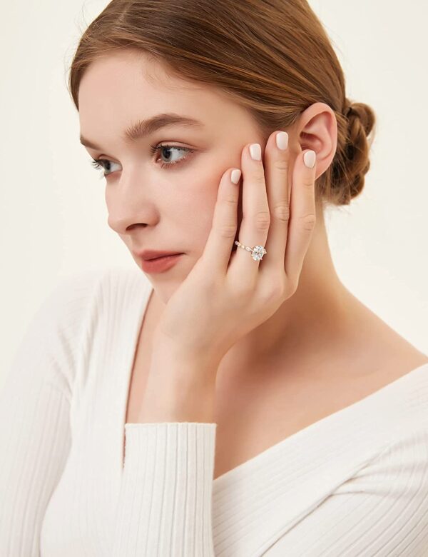 EAMTI 925 Sterling Silver Ring Oval Cut Cubic Zirconia Engagement Rings Solitaire Halo Promise Ring For Women Size 3-13