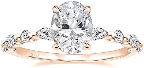 EAMTI 925 Sterling Silver Ring Oval Cut Cubic Zirconia Engagement Rings Solitaire Halo Promise Ring For Women Size 3-13