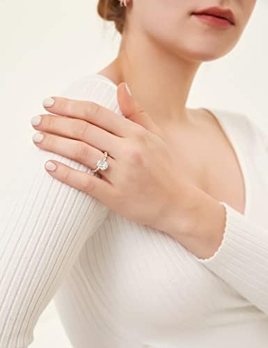 EAMTI 925 Sterling Silver Ring Oval Cut Cubic Zirconia Engagement Rings Solitaire Halo Promise Ring For Women Size 3-13