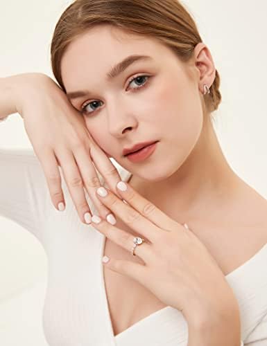 EAMTI 925 Sterling Silver Ring Oval Cut Cubic Zirconia Engagement Rings Solitaire Halo Promise Ring For Women Size 3-13