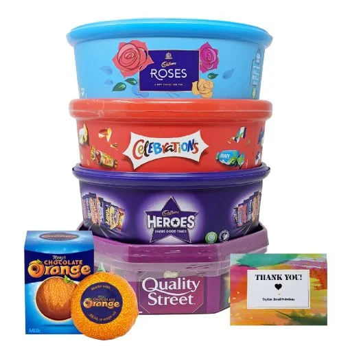 Christmas Chocolate Gift Set – 5 Tubs + Terry’s Orange – Bulk Buy of Roses, Heroes, Quality Street & More