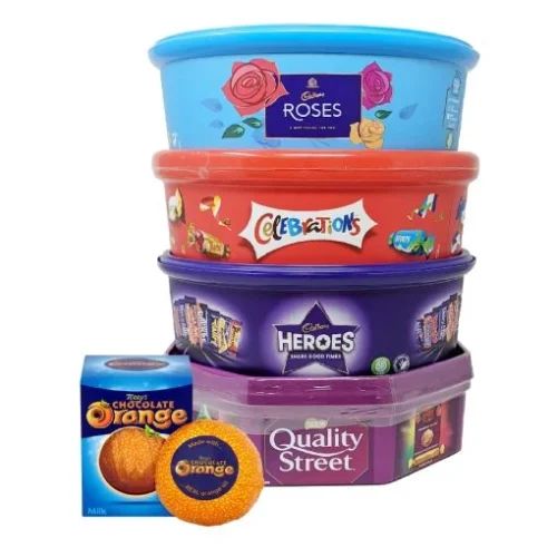 Christmas Chocolate Gift Set – 5 Tubs + Terry’s Orange – Bulk Buy of Roses, Heroes, Quality Street & More