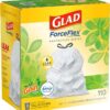 GLAD ForceFlex Tall Kitchen Drawstring Trash Bags, 13 Gallon White Trash Bag for Kitchen Trash Can, Gain Original Scent, Odor Shield, Odor Eliminator, Leak Protection, 110 Count