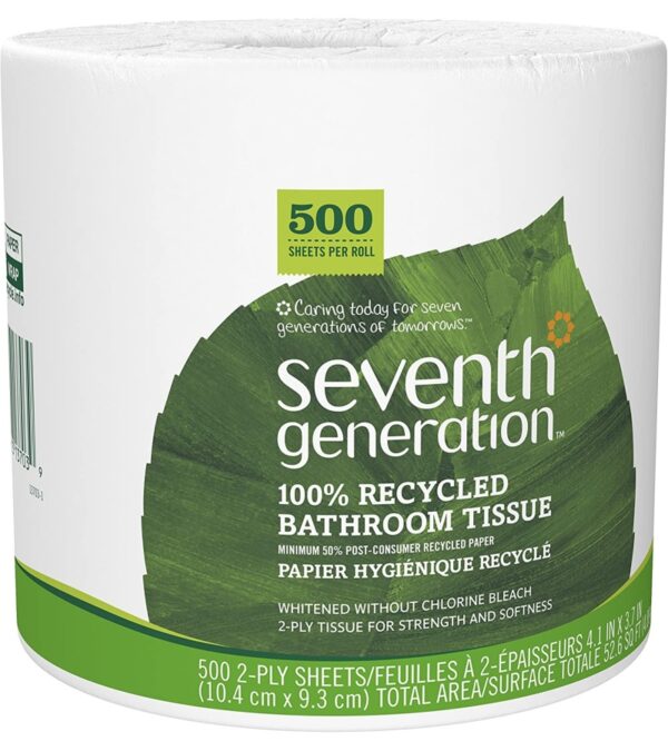 Seventh Generation White Toilet Paper 2-ply 100% Recycled Paper, 500 sheets, Pack of 60