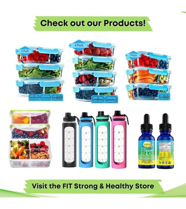 2 & 3 Compartment Glass Meal Prep Containers (4 Pack, 32 oz) – Glass Food Storage Containers with Lids, Glass Lunch Box, Glass Bento Box Lunch Containers, Portion Control, Airtight