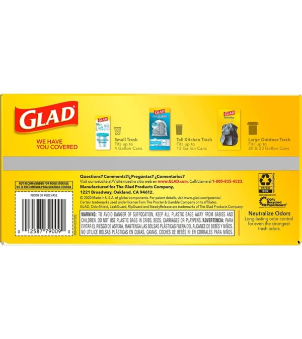Glad ForceFlex Tall Kitchen Drawstring Trash Bags, 13 Gal, OdorShield, 80 Ct