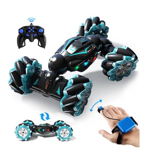 Deejoy RC Stunt Car, 2.4GHz 4WD Remote Control Gesture Sensor Toy Cars, Double Sided Rotating Off Road Vehicle 360° Flips with Lights Music, for Boys & Girls Birthday