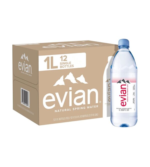 evian Natural Spring Water, Naturally Filtered Spring Water in Large Bottles, 33.81 Fl Oz (Pack of 12)