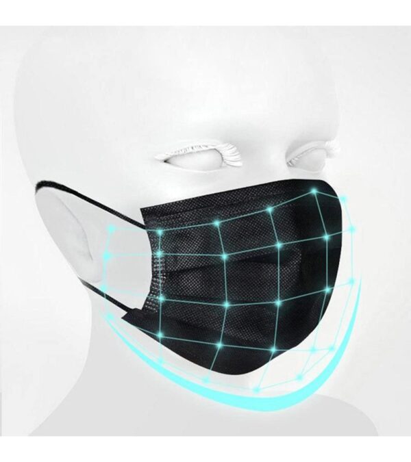 100PCS 3 Ply Black Disposable Face Mask Filter Protection Face Masks