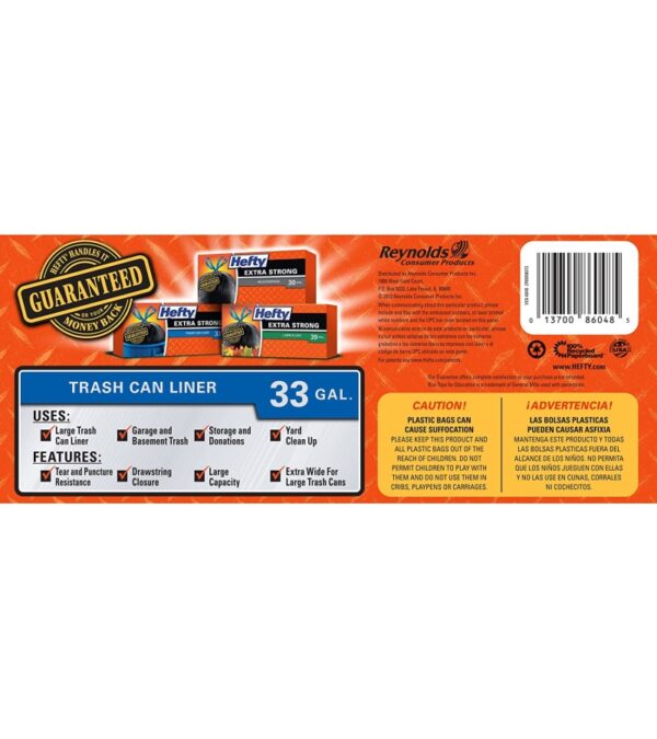 Hefty Strong Large Trash Bags, 33 Gallon, 48 Count