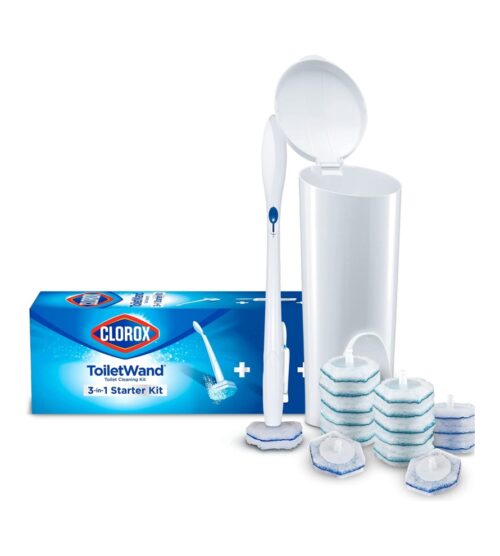 Clorox ToiletWand Disposable Toilet Cleaning Kit, Toilet Brush, Toilet and Bathroom Cleaning System with Storage Caddy and 16 Disinfecting ToiletWand Refill Heads (Package May Vary)