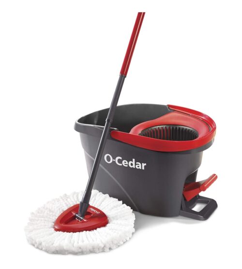 O-Cedar EasyWring Microfiber Spin Mop, Bucket Floor Cleaning System, Red, Gray
