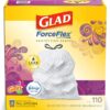 Glad Trash & Food Storage ForceFlex Protection Series Tall Trash Bags, 13 Gal, Gain Moonlight Breeze with Febreze, 110 Ct (Package May Vary)