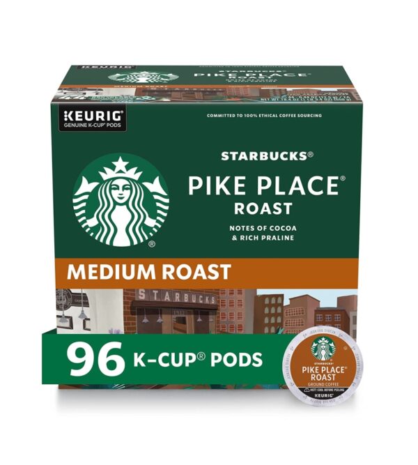 Starbucks K-Cup Coffee Pods—Medium Roast Coffee—Pike Place Roast for Keurig Brewers—100% Arabica—4 boxes (96 pods total)