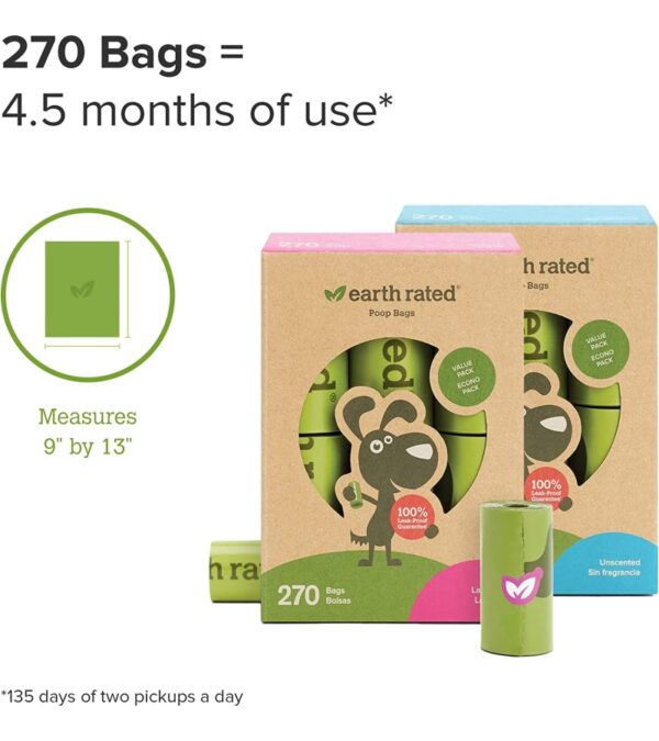 Earth Rated Dog Poop Bags, Guaranteed Leak Proof and Extra Thick Waste Bag Refill Rolls For Dogs, Lavender Scented, 270 Count