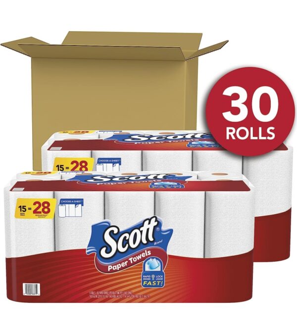Scott Paper Towels, Choose-A-Sheet – 30 Mega Rolls (2 Packs of 15) = 56 Regular Rolls (102 Sheets Per Roll)