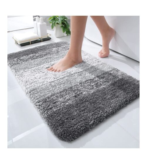 OLANLY Luxury Rug, Extra Soft and Absorbent Microfiber Rugs, Non-Slip Plush Shaggy Bath Carpet, Machine Wash Dry, Bath Mats for Bathroom Floor, Tub and Shower, 24×16, Grey