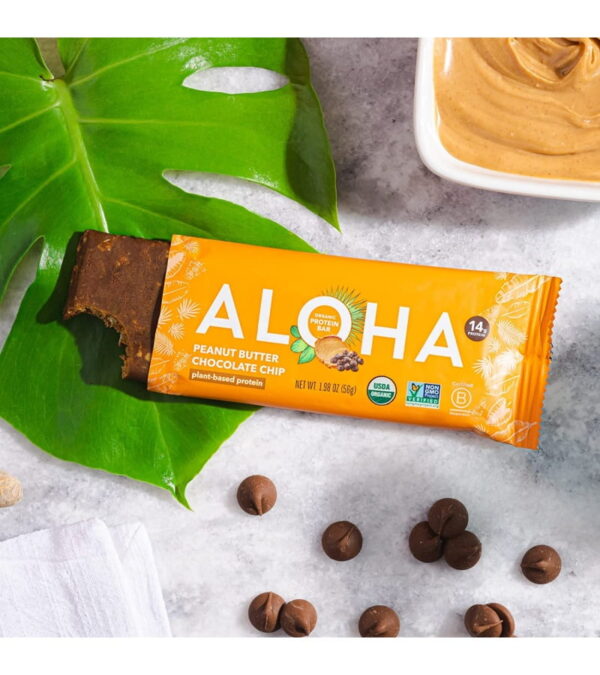 ALOHA Organic Plant Based Protein Bars |Peanut Butter Chocolate Chip | 12 Count, 1.98oz Bars | Vegan, Low Sugar, Gluten Free, Paleo, Low Carb, Non-GMO, Stevia Free, Soy Free, No Sugar Alcohols