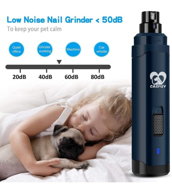 Casfuy Dog Nail Grinder Upgraded – Professional 2-Speed Electric Rechargeable Pet Nail Trimmer Painless Paws Grooming & Smoothing for Small Medium Large Dogs & Cats (Dark Blue)