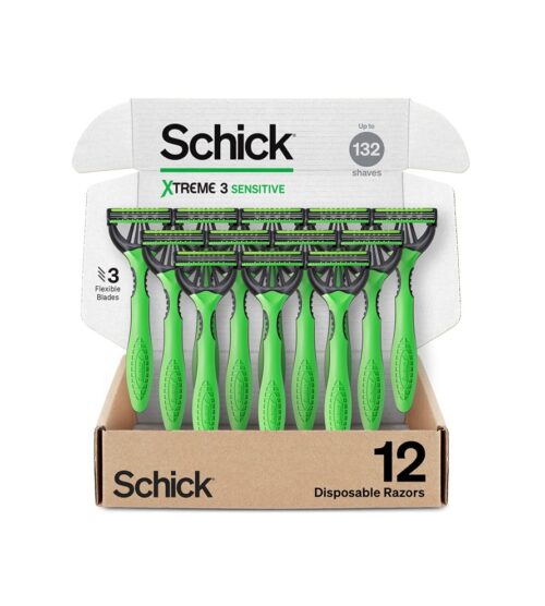 Schick Xtreme 3 Original Sensitive Razor — Disposable Razors Men, Head Razor, Razors for Men Sensitive Skin, 12 Count