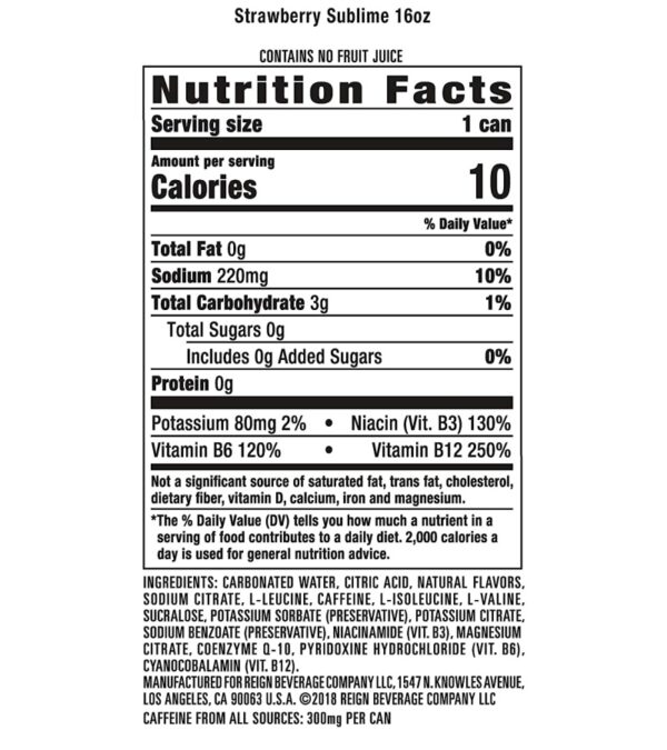 Reign Total Body Fuel, Strawberry Sublime, Fitness & Performance Drink, 16 Oz (Pack of 24)