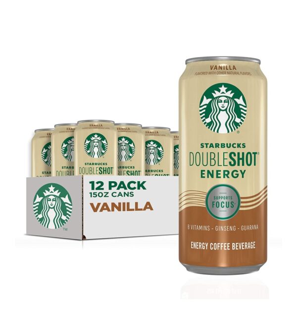 Starbucks RTD Energy Drink, Doubleshot Energy Drink, Coffee, Guarana, Vitamin B, Ginseng, 15 oz Cans (12 Pack)