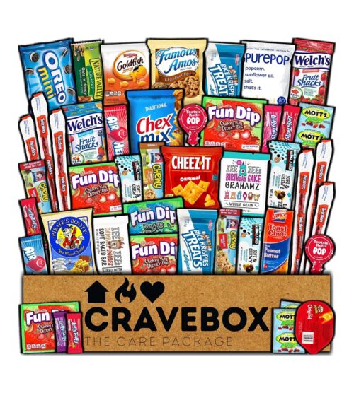 CRAVEBOX Valentines Day Snacks Box Variety Pack Care Package (45 Count) Treats Gift Basket Boxes Pack Adults Kids Grandkids Guys Girls Women Men Boyfriend Candy Birthday Cookies Chips Teenage Mix College Student Food Sampler Office
