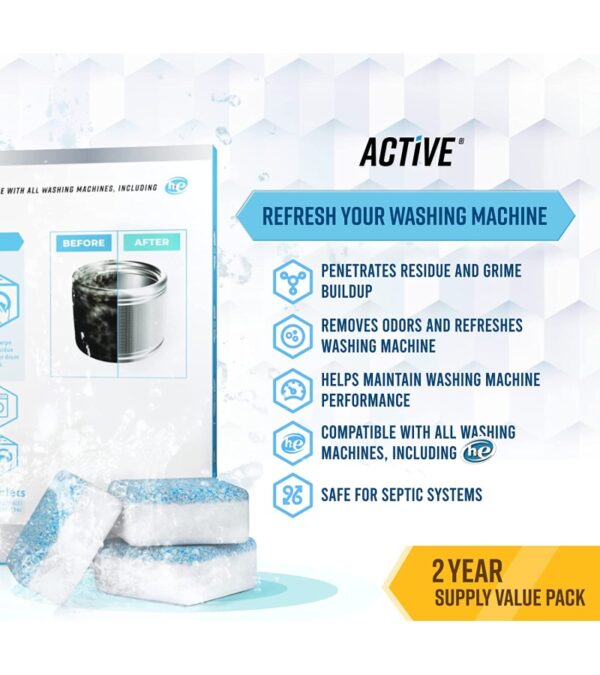 Washing Machine Cleaner Descaler 48 Pack – Value Size Deep Cleaning Tablets For HE Front Loader & Top Load Washer, Septic Safe Eco-Friendly Deodorizer, Clean Inside Drum And Laundry Tub Seal – 48 Count