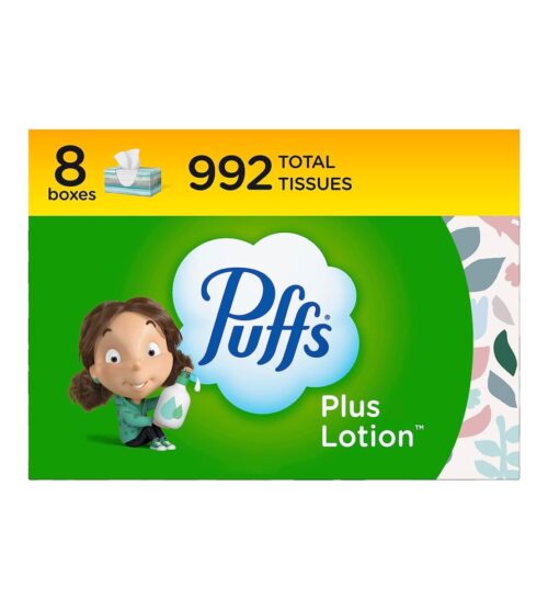 Puffs Plus Lotion Facial Tissues, 8 Family Boxes, 124 Facial Tissues per Box