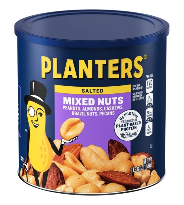 Planters Mixed Nuts Less Than 50% Peanuts with Peanuts (Almonds, Cashews, Brazil Nuts, Pecans & Sea Salt, 3.0 lb Canister)