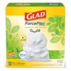 GLAD ForceFlex Tall Kitchen Drawstring Trash Bags, 13 Gallon White Trash Bag for Kitchen Trash Can, Gain Original Scent, Odor Shield, Odor Eliminator, Leak Protection, 110 Count