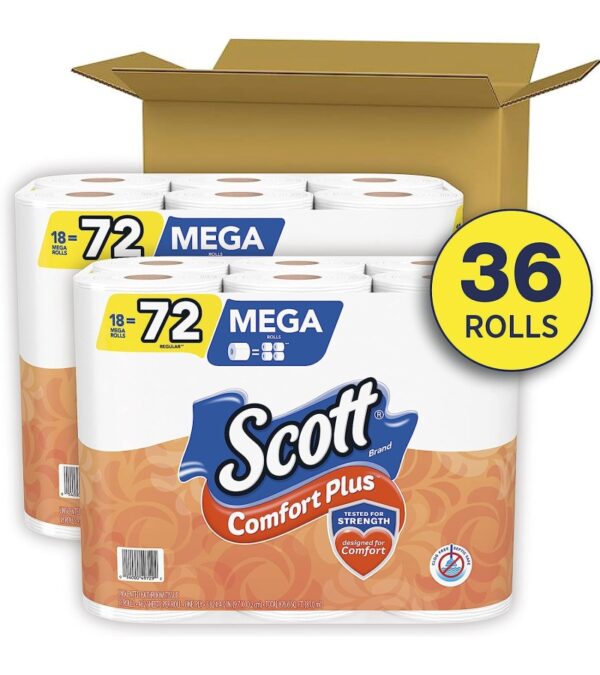 img-38b369cdee0c8385f6c609c4f5f336ce Scott ComfortPlus Toilet Paper, 36 Mega Rolls = 144 Regular Rolls, Bath Tissue, 462 Sheets Per Roll, White, 36 Count