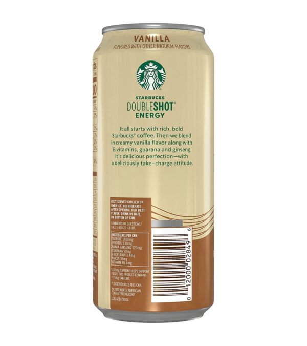 Starbucks RTD Energy Drink, Doubleshot Energy Drink, Coffee, Guarana, Vitamin B, Ginseng, 15 oz Cans (12 Pack)