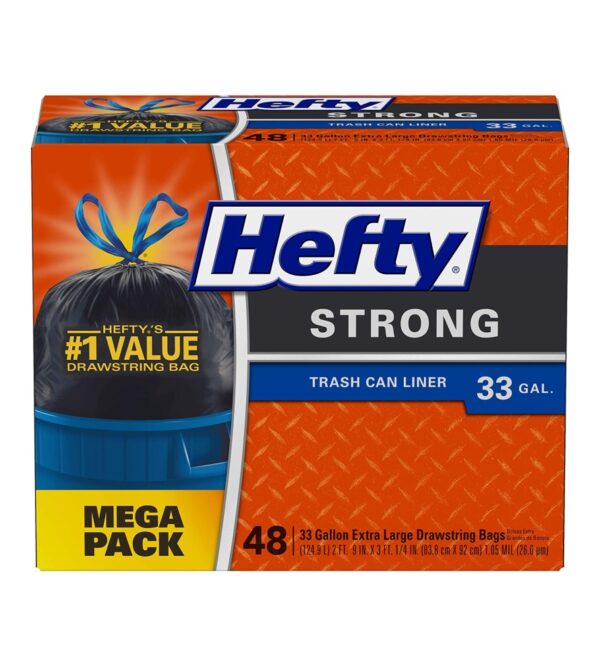 Hefty Strong Large Trash Bags, 33 Gallon, 48 Count