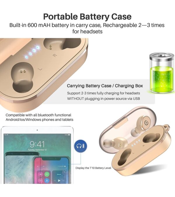 TOZO T10 Bluetooth 5.3 Wireless Earbuds with Wireless Charging Case IPX8 Waterproof Stereo Headphones in Ear Built in Mic Headset Premium Sound with Deep Bass for Sport Khaki (2022 Upgraded)
