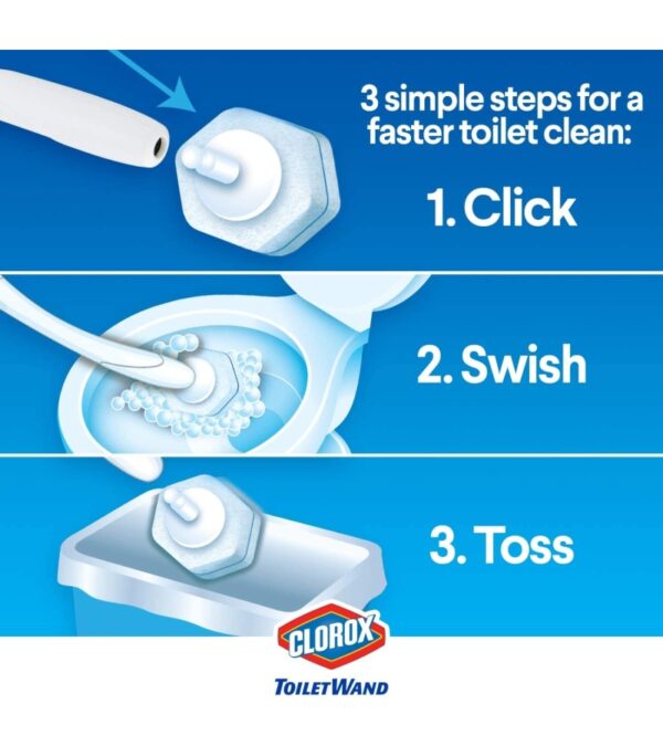 Clorox Toilet Wand Disinfecting Refills, Toilet and Bathroom Cleaning, Toilet Brush Heads, Disposable Wand Heads, Blue Original, 30 Count