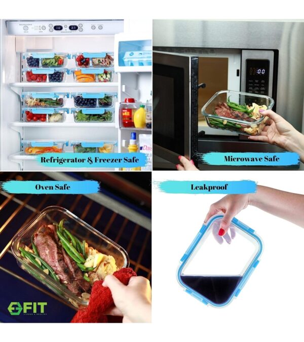 2 & 3 Compartment Glass Meal Prep Containers (4 Pack, 32 oz) – Glass Food Storage Containers with Lids, Glass Lunch Box, Glass Bento Box Lunch Containers, Portion Control, Airtight