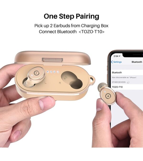 TOZO T10 Bluetooth 5.3 Wireless Earbuds with Wireless Charging Case IPX8 Waterproof Stereo Headphones in Ear Built in Mic Headset Premium Sound with Deep Bass for Sport Khaki (2022 Upgraded)