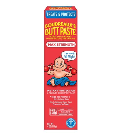 Boudreaux's Butt Paste Maximum Strength Diaper Rash Cream, Ointment for Baby, 4 oz Tube