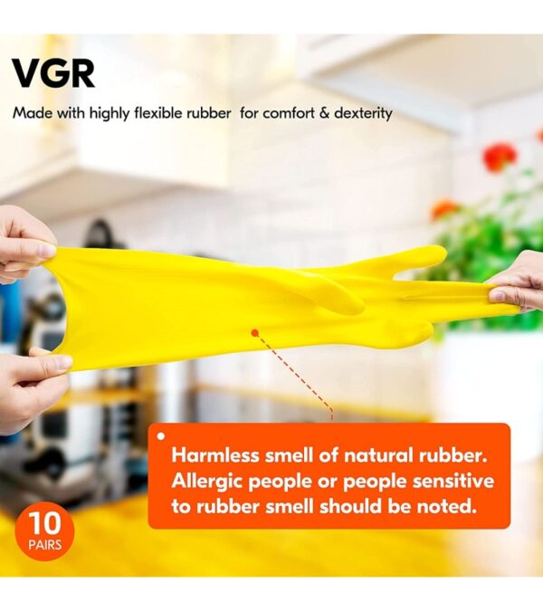 Vgo… 10-Pairs Reusable Household Gloves, Rubber Dishwashing gloves, Extra Thickness, Long Sleeves, Kitchen Cleaning, Working, Painting, Gardening, Pet Care (Size M, Yellow, HH4601)