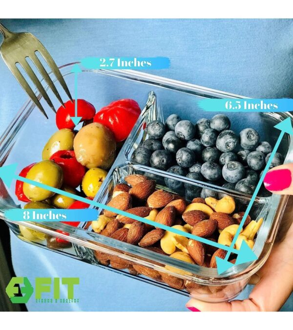 2 & 3 Compartment Glass Meal Prep Containers (4 Pack, 32 oz) – Glass Food Storage Containers with Lids, Glass Lunch Box, Glass Bento Box Lunch Containers, Portion Control, Airtight