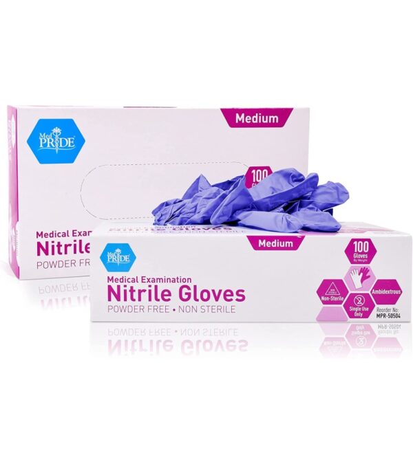 MedPride Powder-Free Nitrile Exam Gloves, Medium, Box/100