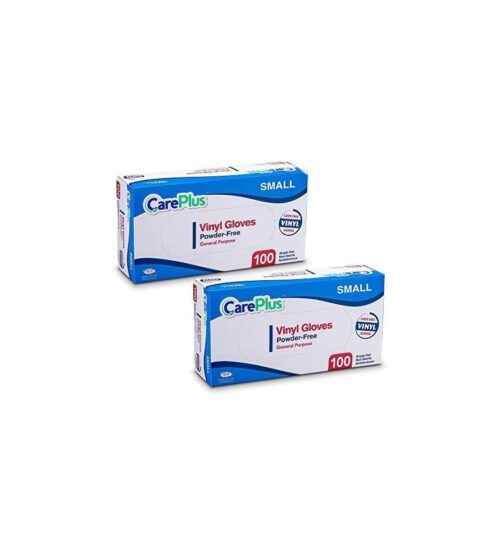 Care Plus 200 Count Disposable Plastic Vinyl Clear Small Size Gloves, Allergy, Latex And Powder Free, Great For Home Kitchen Or Office Cleaning, Cooking, 2 Boxes