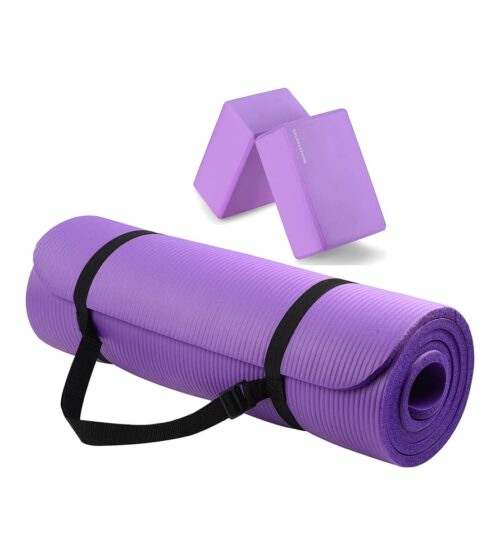 BalanceFrom All Purpose 1/2-Inch Extra Thick High Density Anti-Tear Exercise Yoga Mat with Carrying Strap and Yoga Blocks