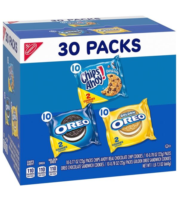 Nabisco Sweet Treats Cookie Variety Pack OREO, OREO Golden & CHIPS AHOY, 30 Snack Packs (2 Cookies Per Pack)