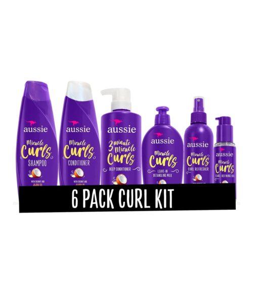 Aussie Miracle Curls Collection: Shampoo, Conditioner, Deep Conditioner, Spray Gel, Detangling Milk, and Oil Hair Treatment (6 Piece Set)
