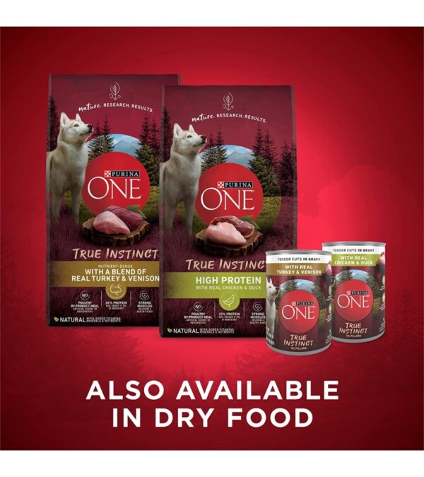 Purina ONE True Instinct Tender Cuts in Gravy With Real Turkey and Venison, and With Real Chicken and Duck High Protein Wet Dog Food Variety Pack – (12) 13 oz. Cans