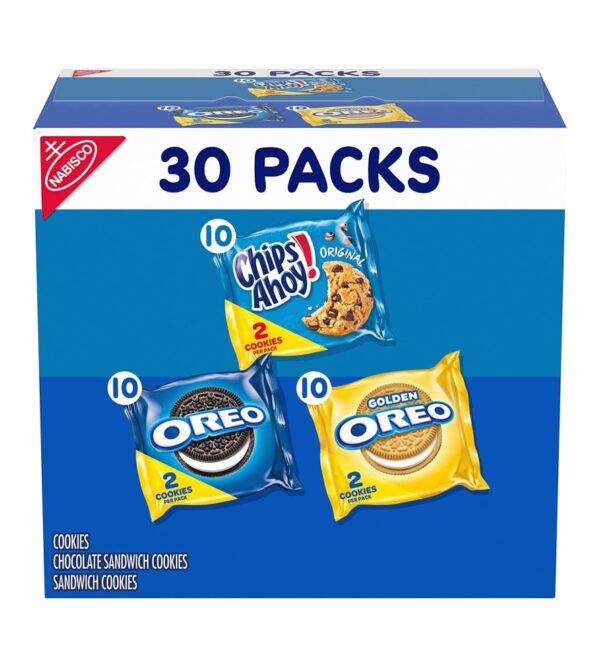 Nabisco Sweet Treats Cookie Variety Pack OREO, OREO Golden & CHIPS AHOY, 30 Snack Packs (2 Cookies Per Pack)