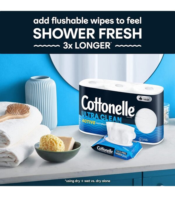 Cottonelle Ultra Clean Toilet Paper with Active CleaningRipples Texture, Strong Bath Tissue, 24 Family Mega Rolls (24 Family Mega Rolls = 132 Regular Rolls), 388 Sheets per Roll, Packaging May Vary